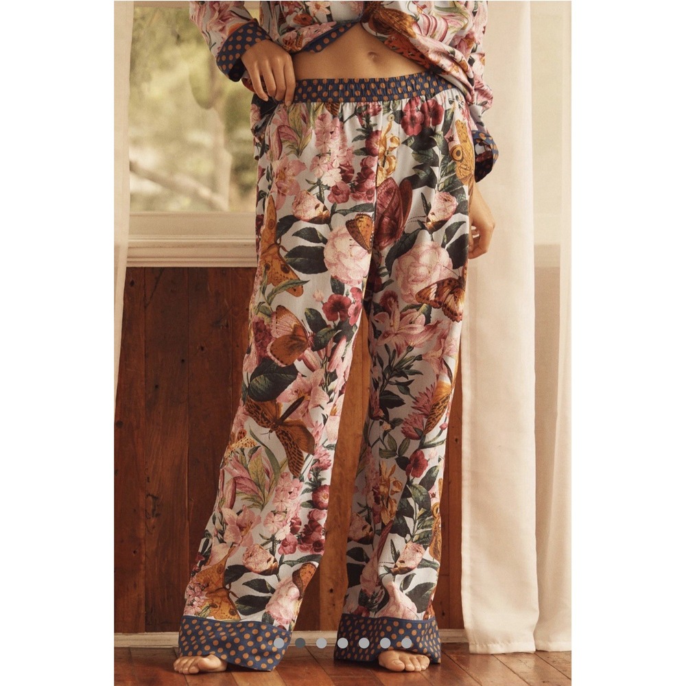 Anthropologie LyreBird Pajama Sleep Bottom Pant Extra Large XL Flannel Butterfly - Picture 3 of 4